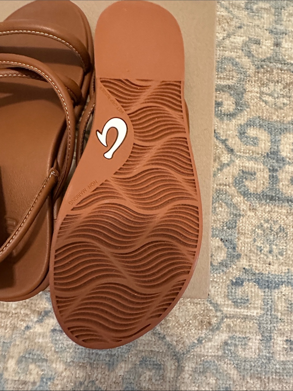 OluKai Women's Tan Leather Triple-Strap Slingback Sandals - Picture 4 of 5